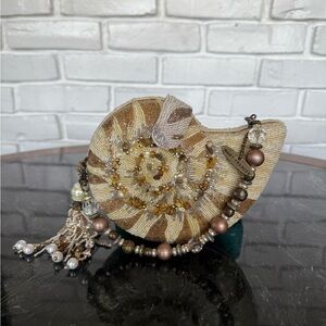 Mary Frances Beaded & Pearls Shell-Shaped Clutch